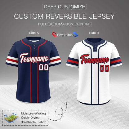 Custom White Red Navy Reversible Baseball Jersey Classic Style Two-Button Team Uniform