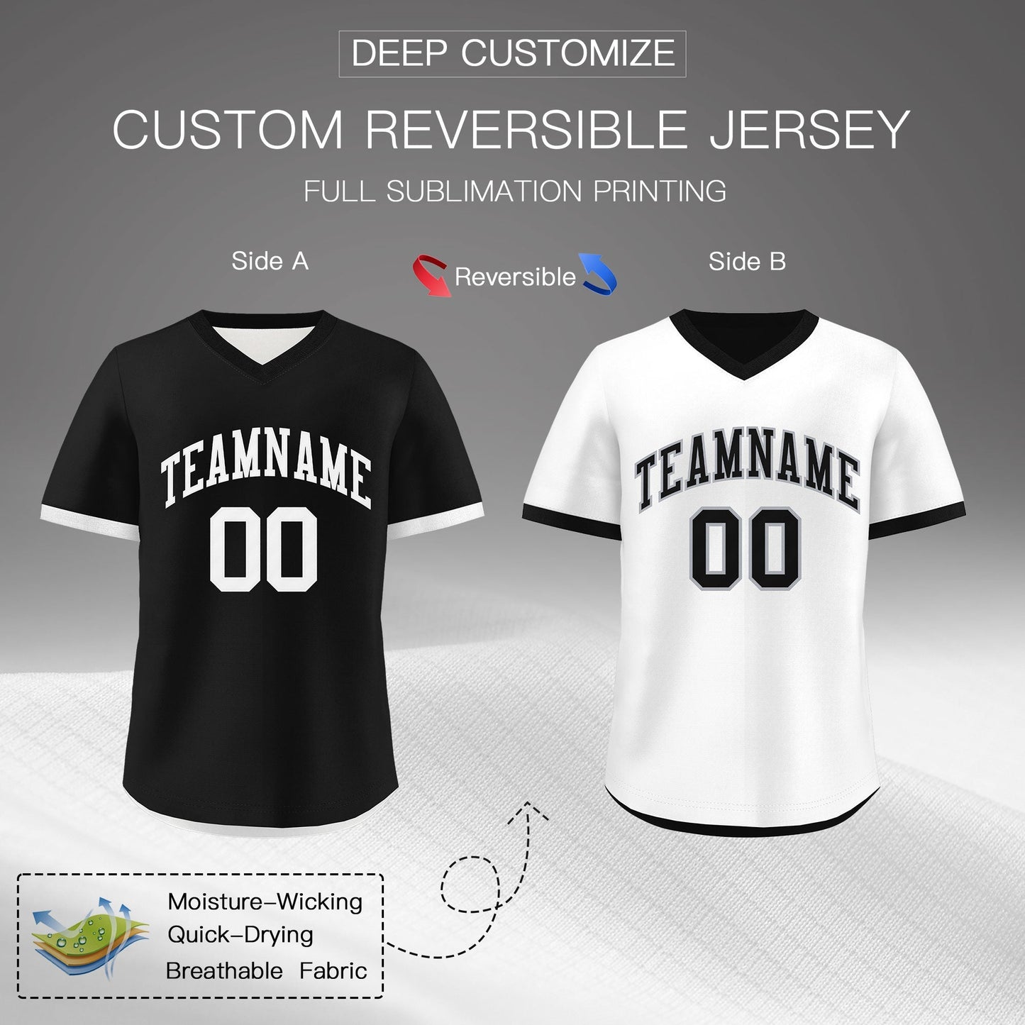 Custom Black White Reversible Pullover Baseball Jersey Classic Style Breathable