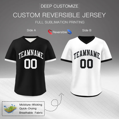 Custom Black White Reversible Pullover Baseball Jersey Classic Style Breathable