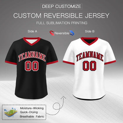 Custom White Black Red Reversible Pullover Baseball Jersey Classic Style Quick Dry