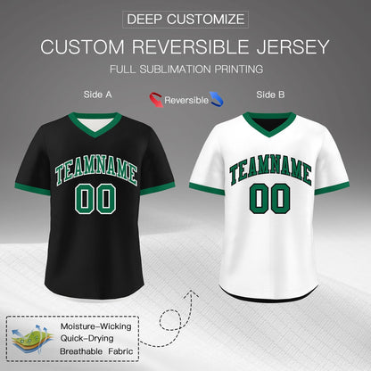 Custom White Black Kelly Green Reversible Pullover Baseball Jersey Classic Style Breathable