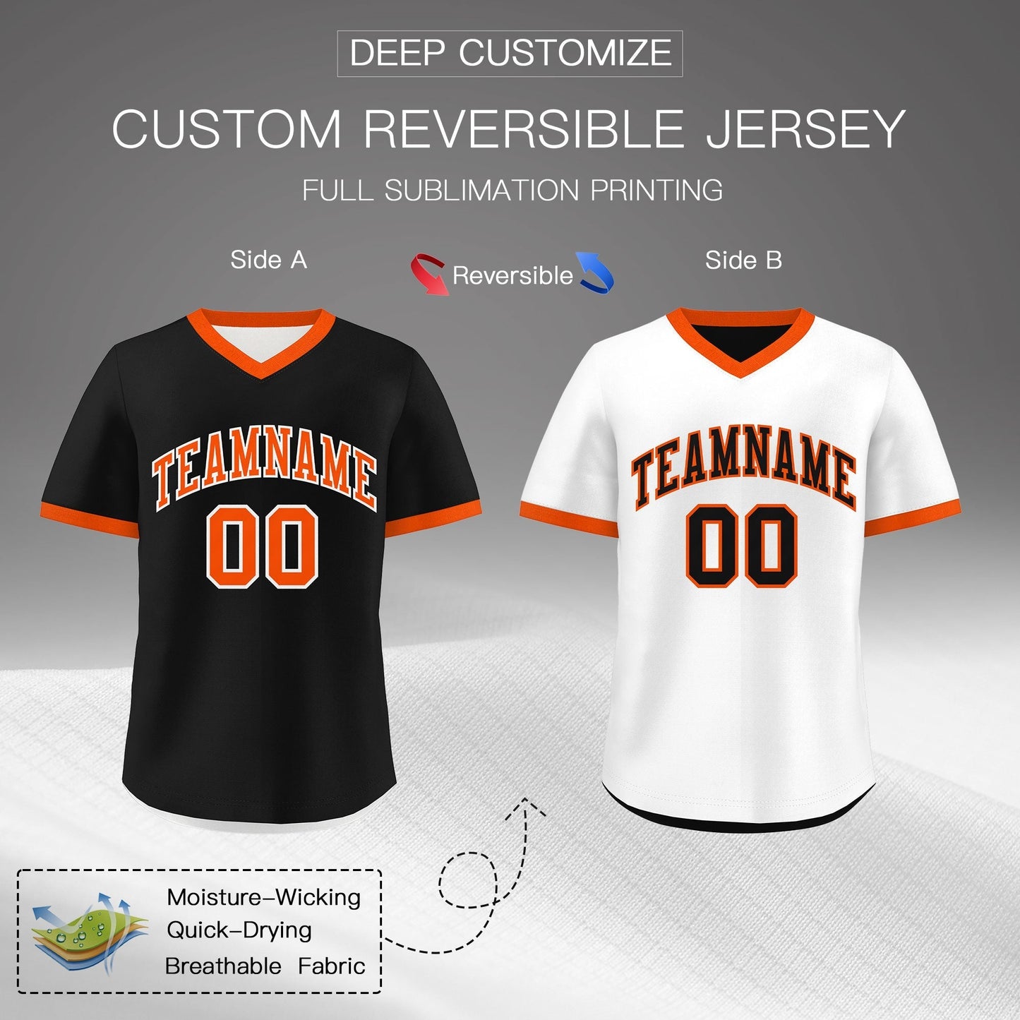 Custom Black White Reversible Pullover Baseball Jersey Classic Style Lightweight