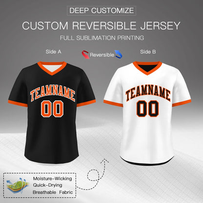 Custom Black White Reversible Pullover Baseball Jersey Classic Style Lightweight