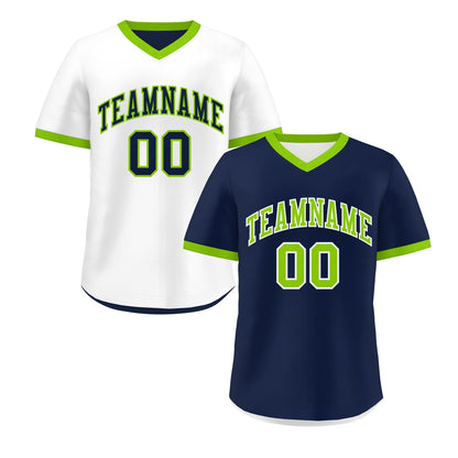 Custom White Navy Neon Green Reversible Pullover Baseball Jersey Classic Style Quick Dry
