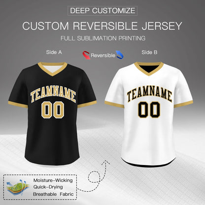 Custom White Black Old Gold Reversible Pullover Baseball Jersey Classic Style Lightweight