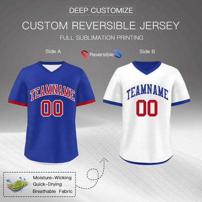 Custom Royal Blue White Red Reversible Pullover Baseball Jersey Classic Style Breathable