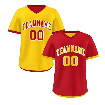 Custom Gold Red Reversible Pullover Baseball Jersey Classic Style Lightweight