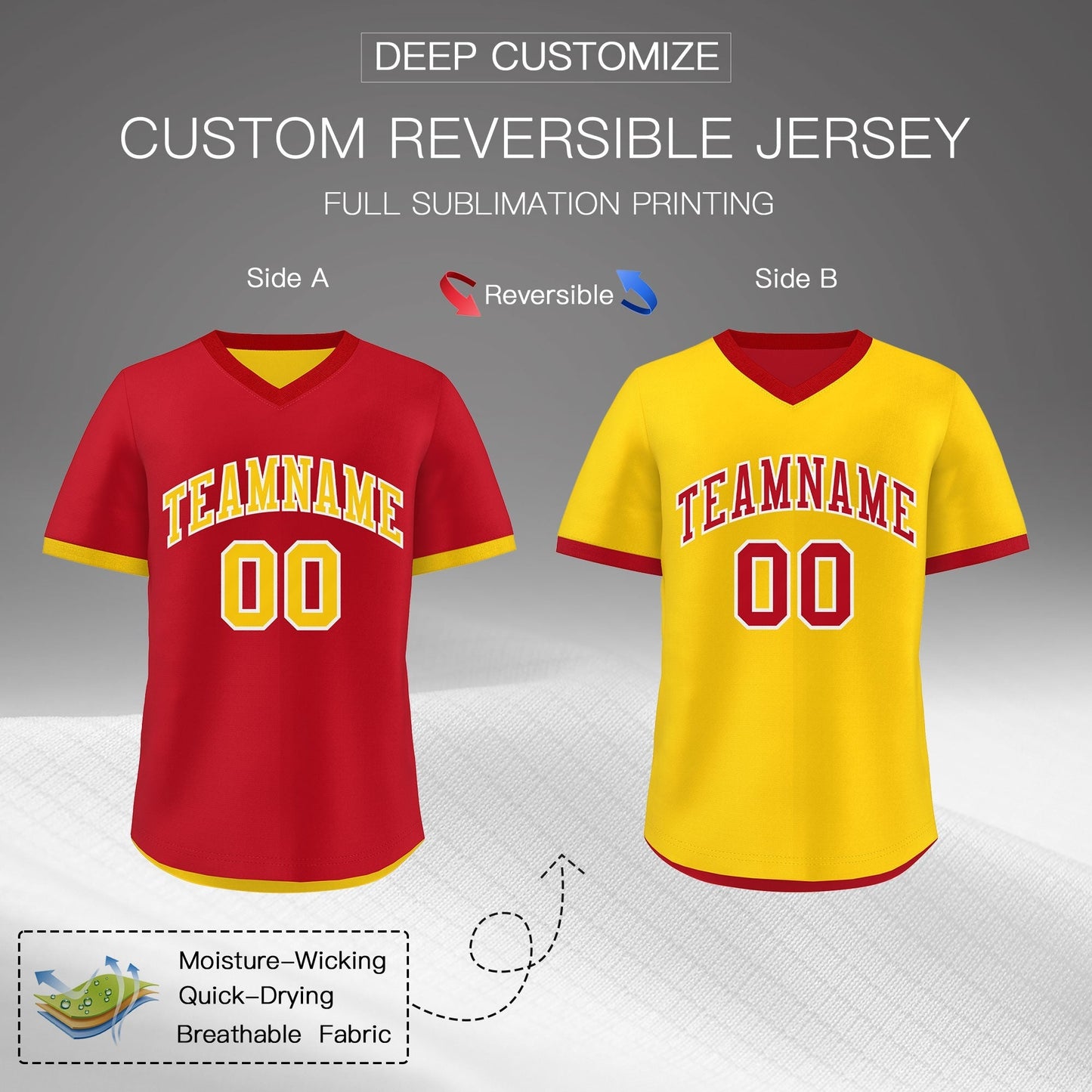 Custom Gold Red Reversible Pullover Baseball Jersey Classic Style Lightweight