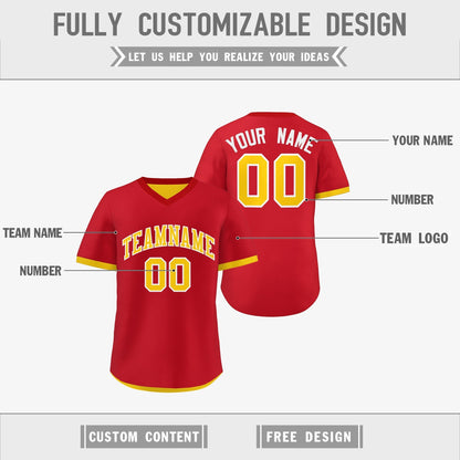 Custom Gold Red Reversible Pullover Baseball Jersey Classic Style Lightweight