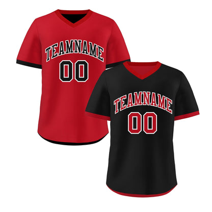 Custom Red Black Reversible Pullover Baseball Jersey Classic Style Breathable
