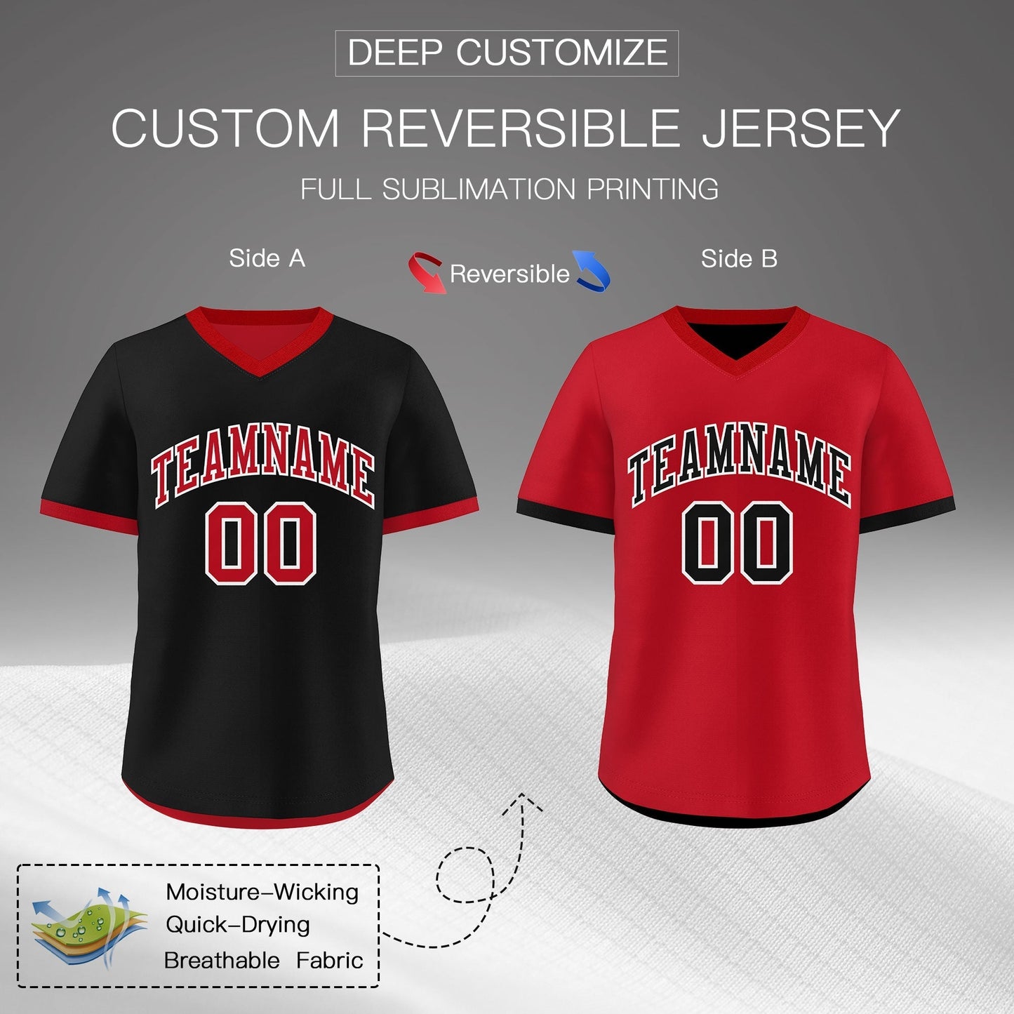 Custom Red Black Reversible Pullover Baseball Jersey Classic Style Breathable