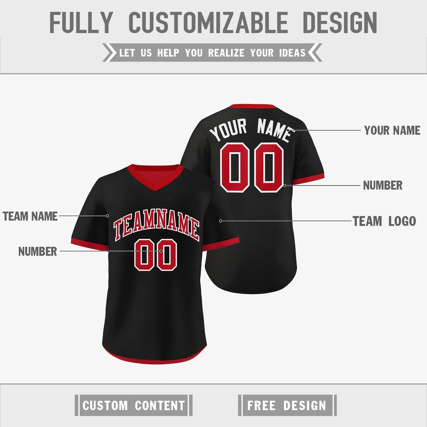 Custom Red Black Reversible Pullover Baseball Jersey Classic Style Breathable