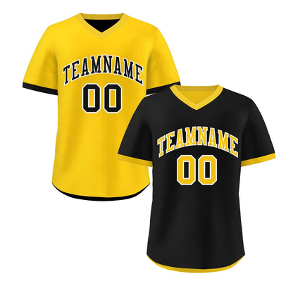 Custom Gold Black Reversible Pullover Baseball Jersey Classic Style Quick Dry