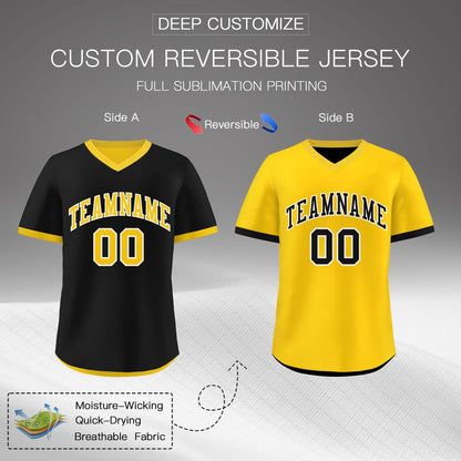 Custom Gold Black Reversible Pullover Baseball Jersey Classic Style Quick Dry