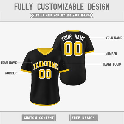 Custom Gold Black Reversible Pullover Baseball Jersey Classic Style Quick Dry