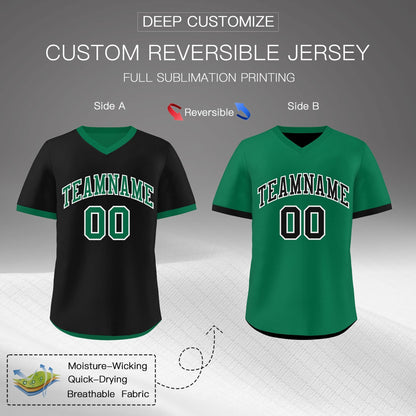 Custom Kelly Green Black Reversible Pullover Baseball Jersey Classic Style Lightweight