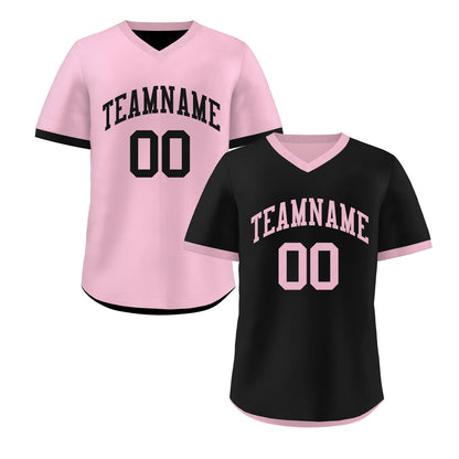 Custom Light Pink Black Reversible Pullover Baseball Jersey Classic Style Breathable