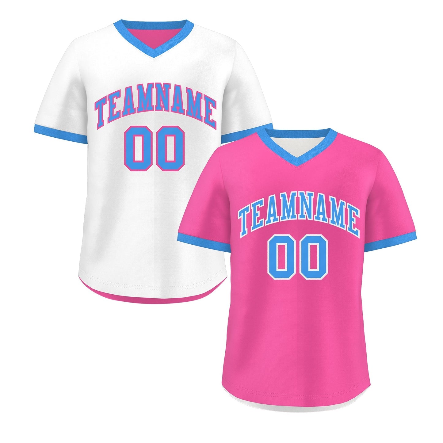 Custom White Pink Powder Blue Reversible Pullover Baseball Jersey Classic Style Quick Dry