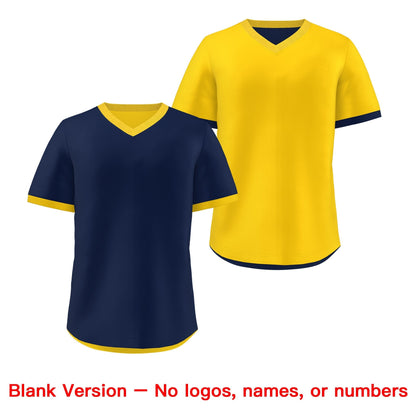 Custom Navy Gold White Reversible Pullover Baseball Jersey Classic Style Lightweight