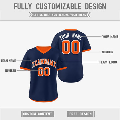 Custom Navy Orange Reversible Pullover Baseball Jersey Classic Style Breathable