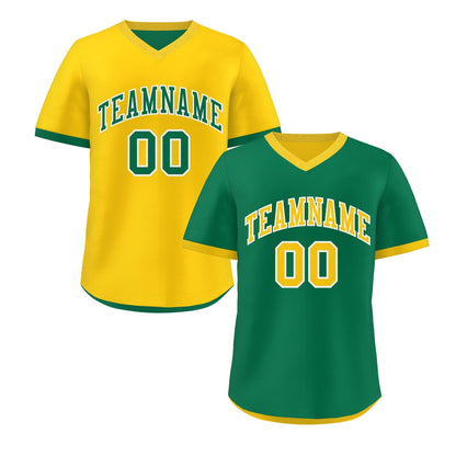 Custom Kelly Green Gold Reversible Pullover Baseball Jersey Classic Style Quick Dry