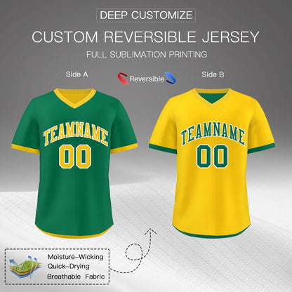 Custom Kelly Green Gold Reversible Pullover Baseball Jersey Classic Style Quick Dry