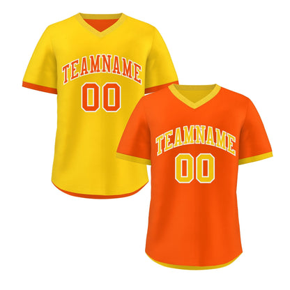 Custom Gold Orange Reversible Pullover Baseball Jersey Classic Style Lightweight