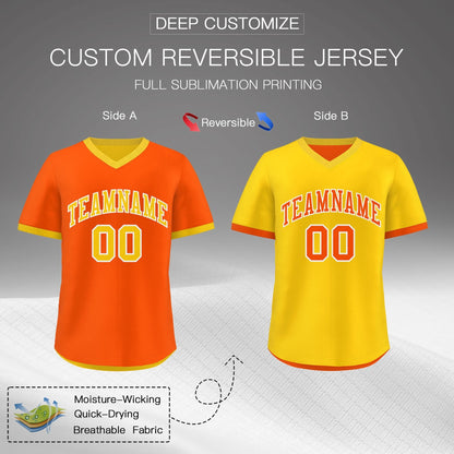 Custom Gold Orange Reversible Pullover Baseball Jersey Classic Style Lightweight
