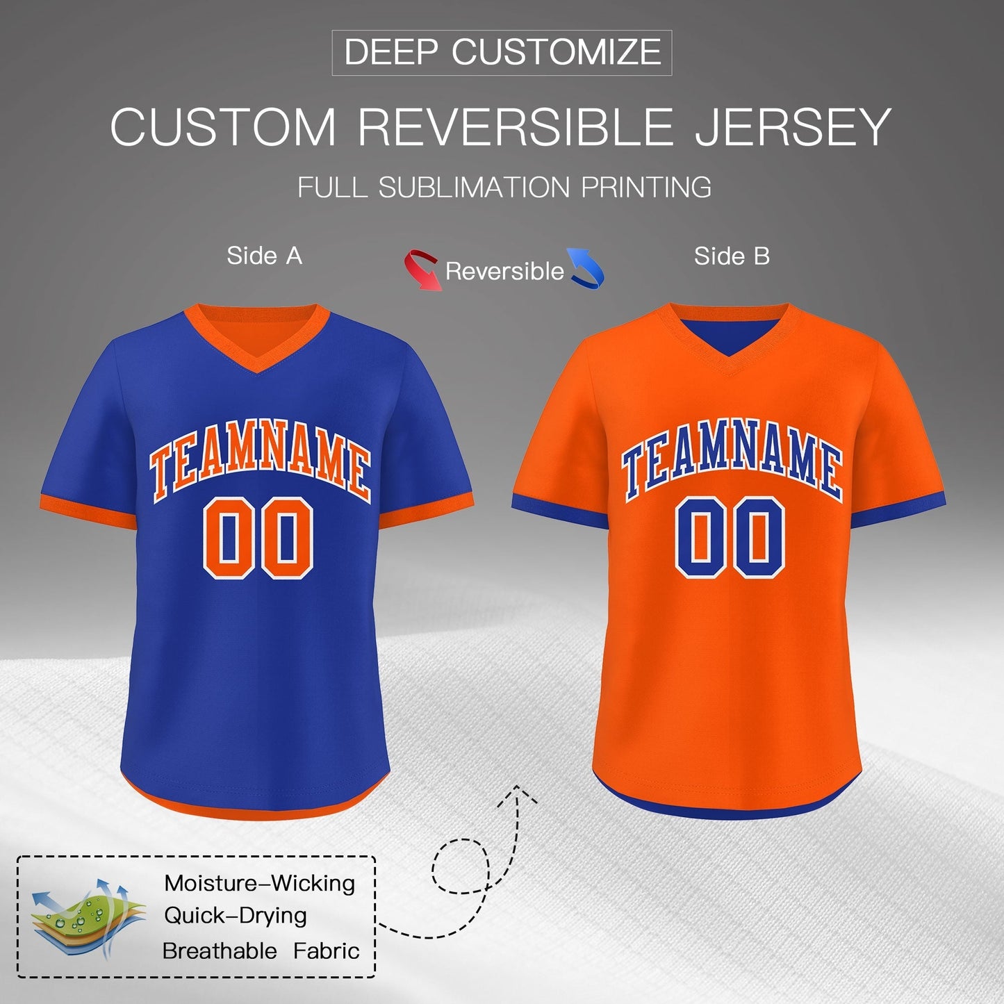 Custom Royal Blue Orange Reversible Pullover Baseball Jersey Classic Style Lightweight
