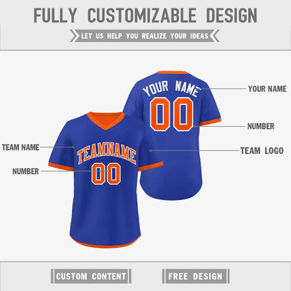 Custom Royal Blue Orange Reversible Pullover Baseball Jersey Classic Style Lightweight