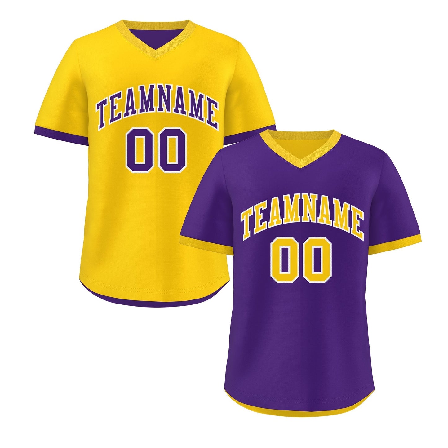 Custom Purple Gold Reversible Pullover Baseball Jersey Classic Style Breathable