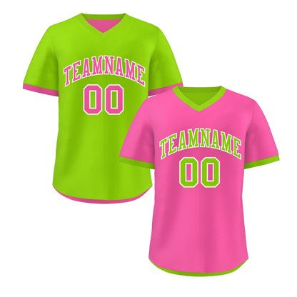 Custom Neon Green Pink Reversible Pullover Baseball Jersey Classic Style Quick Dry