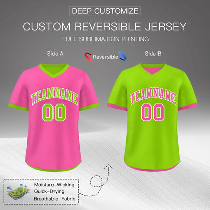 Custom Neon Green Pink Reversible Pullover Baseball Jersey Classic Style Quick Dry