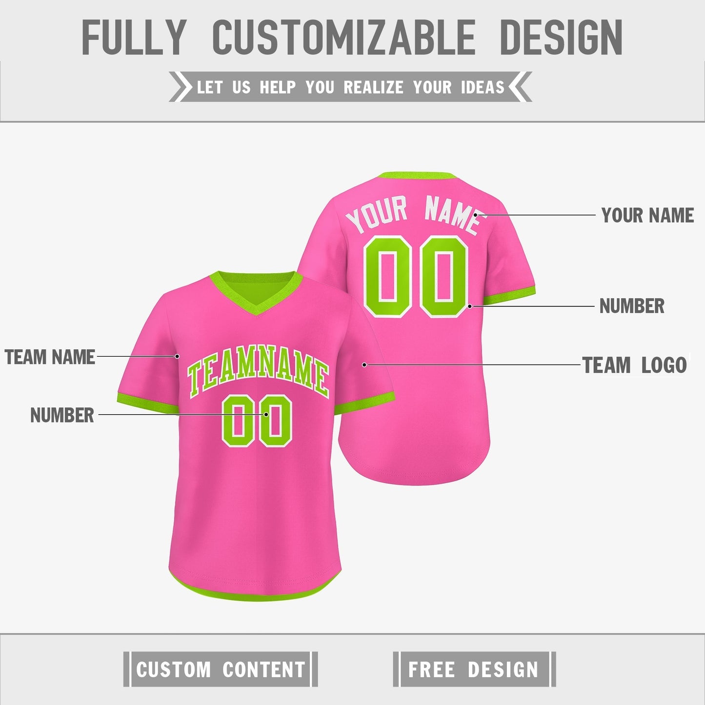 Custom Neon Green Pink Reversible Pullover Baseball Jersey Classic Style Quick Dry