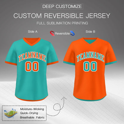 Custom Neon Green Orange Reversible Pullover Baseball Jersey Classic Style Breathable