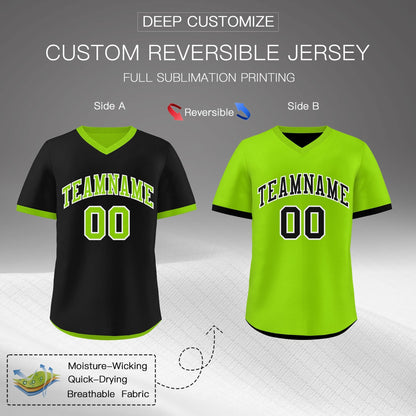 Custom Neon Green Black Reversible Pullover Baseball Jersey Classic Style Quick Dry