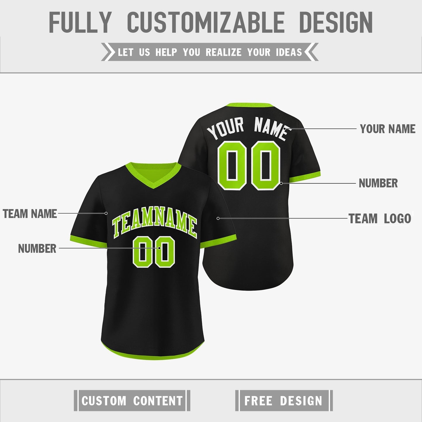 Custom Neon Green Black Reversible Pullover Baseball Jersey Classic Style Quick Dry