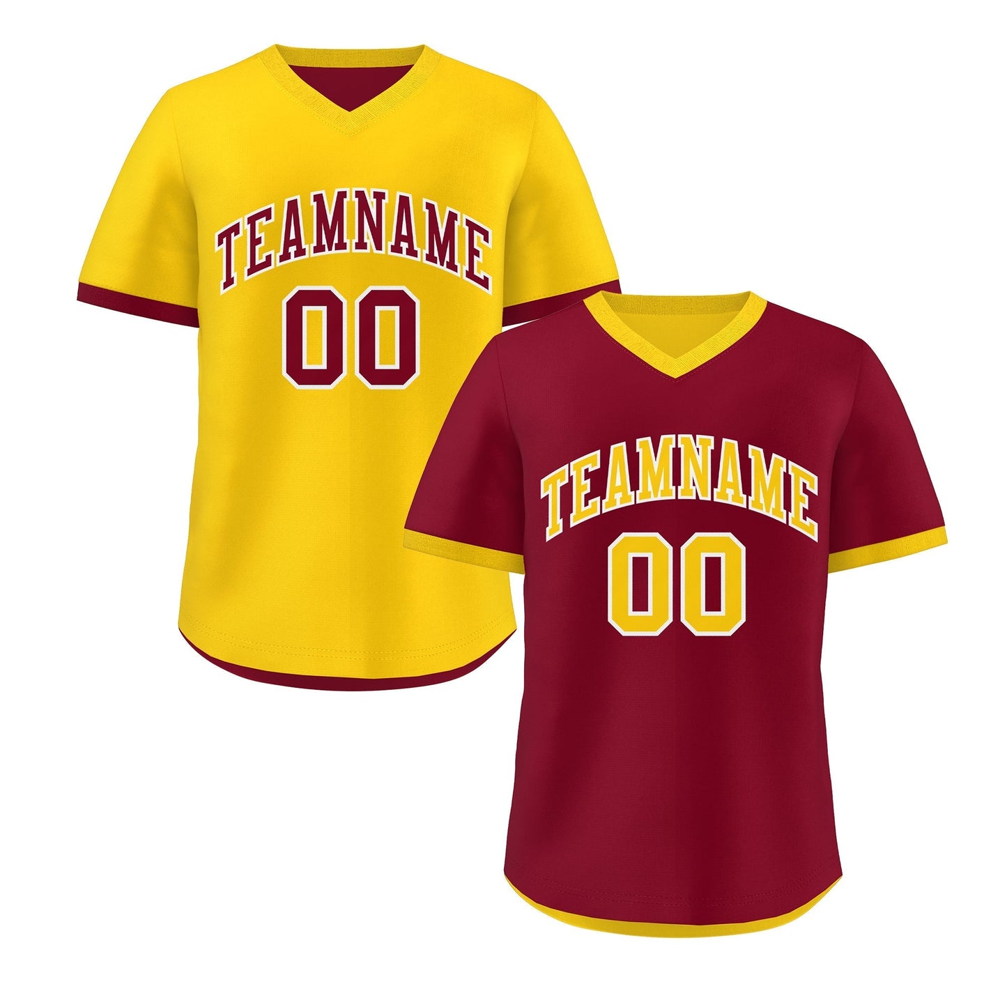 Custom Gold Red Reversible Pullover Baseball Jersey Classic Style Breathable