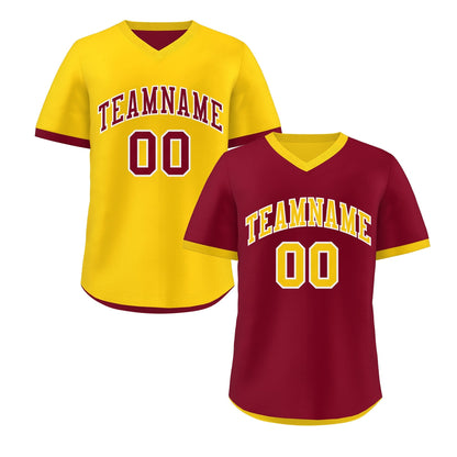 Custom Gold Red Reversible Pullover Baseball Jersey Classic Style Breathable