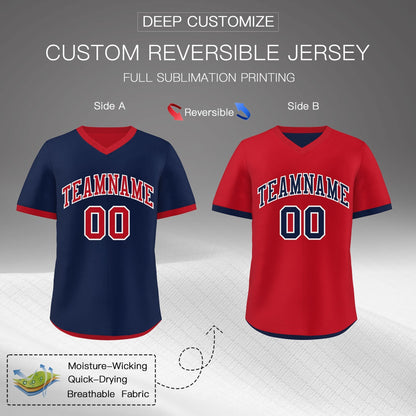 Custom Red Navy Reversible Pullover Baseball Jersey Classic Style Quick Dry