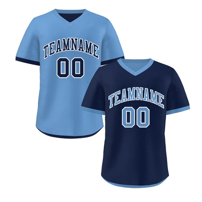 Custom Light Blue Navy Reversible Pullover Baseball Jersey Classic Style Lightweight