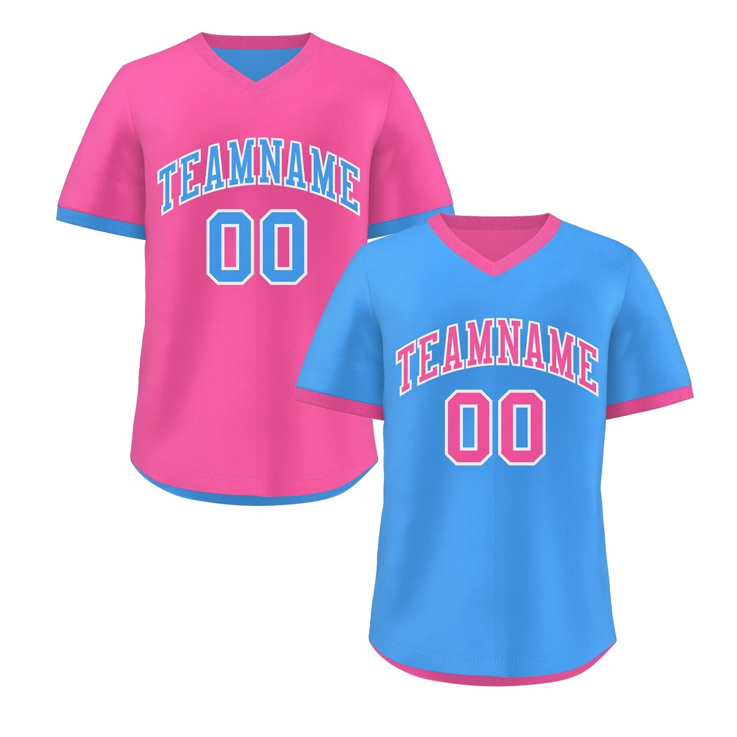 Custom Pink Powder Blue Reversible Pullover Baseball Jersey Classic Style Breathable