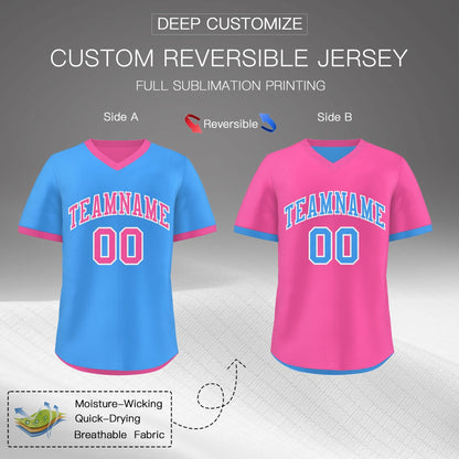 Custom Pink Powder Blue Reversible Pullover Baseball Jersey Classic Style Breathable