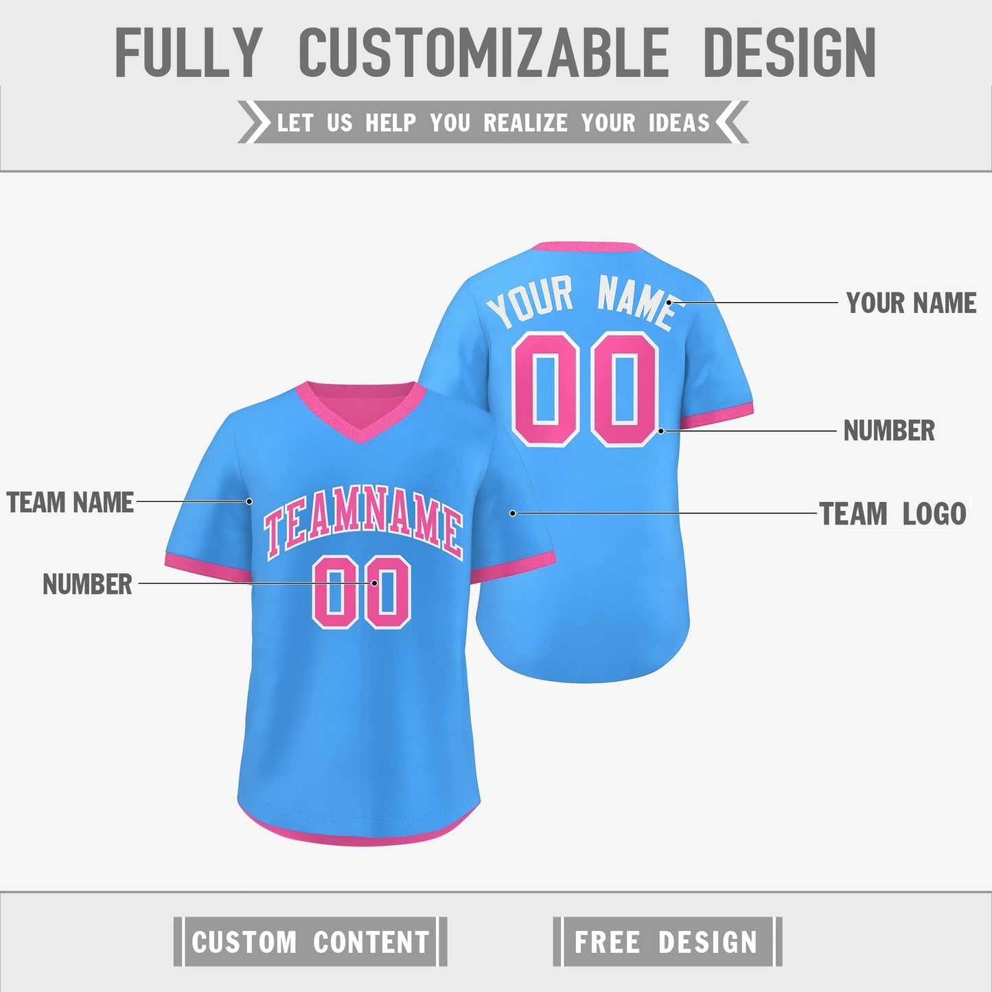 Custom Pink Powder Blue Reversible Pullover Baseball Jersey Classic Style Breathable