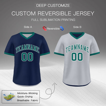 Custom Teal Silver Reversible Pullover Baseball Jersey Classic Style Quick Dry