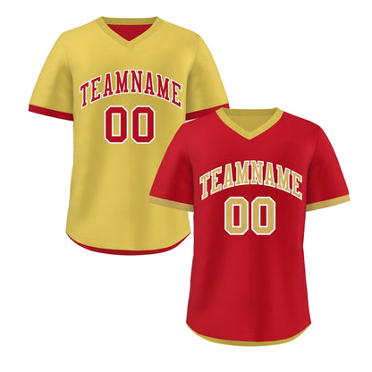 Custom Old Gold Red Reversible Pullover Baseball Jersey Classic Style Quick Dry