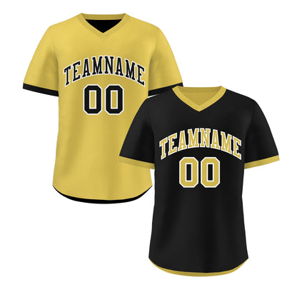 Custom Old Gold Black Reversible Pullover Baseball Jersey Classic Style Lightweight