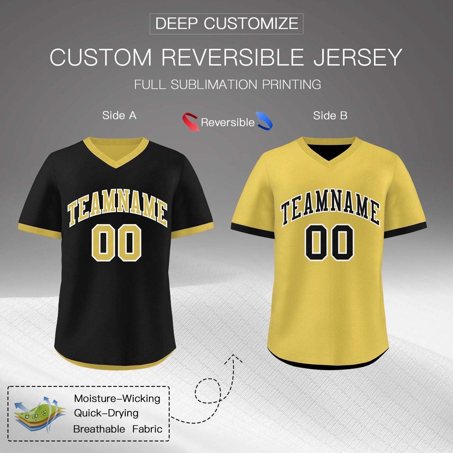 Custom Old Gold Black Reversible Pullover Baseball Jersey Classic Style Lightweight
