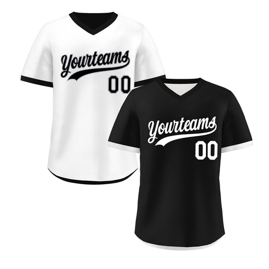 Custom Black White Reversible Pullover Baseball Jersey Classic Style Breathable