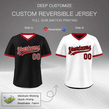 Custom White Black Red Reversible Pullover Baseball Jersey Classic Style Quick Dry